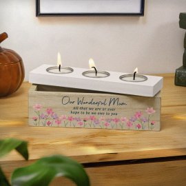 (image for) Personalised Floral Wooden Triple Tea Light Box