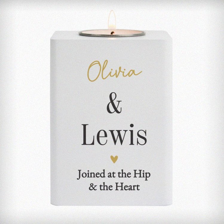 Modal Additional Images for Personalised Black & Gold Free Text White Wooden Tealight