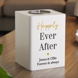 (image for) Personalised Black & Gold Free Text White Wooden Tealight