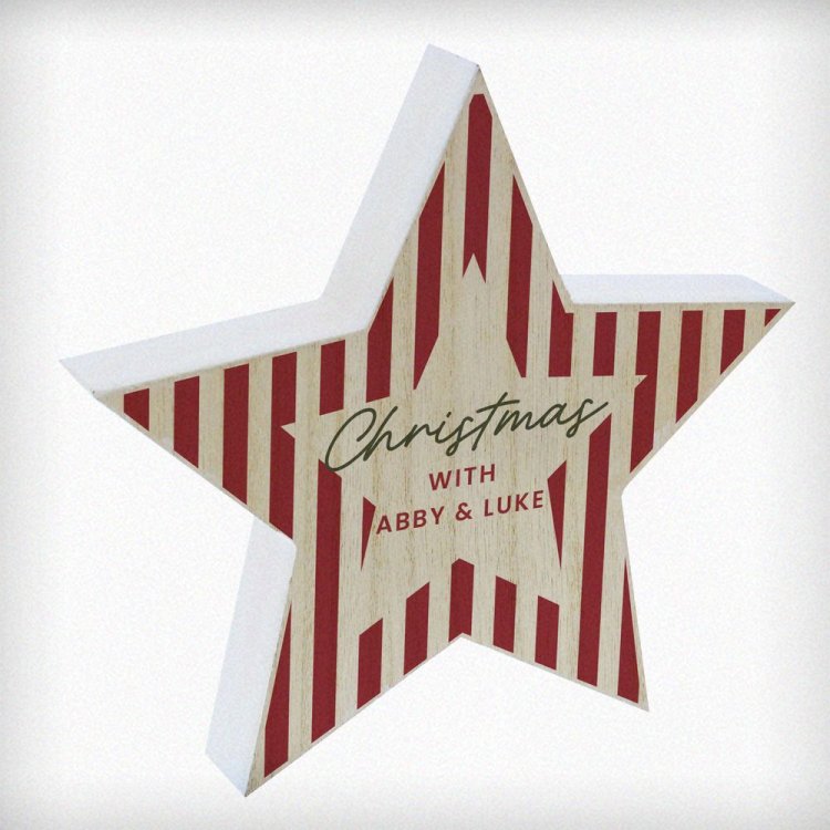 Modal Additional Images for Personalised Candy Cane Stripes Wooden Star Ornament