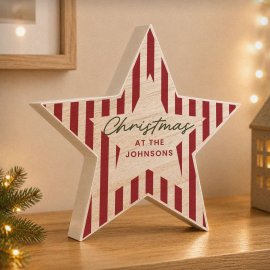 (image for) Personalised Candy Cane Stripes Wooden Star Ornament