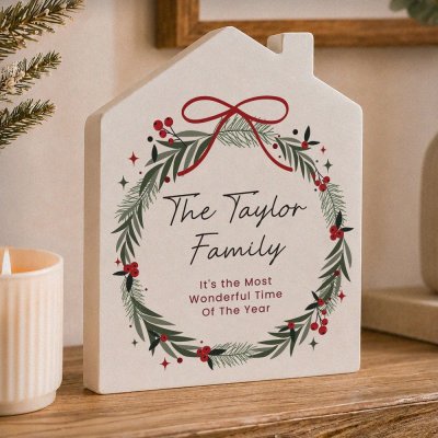 Personalised Green Christmas Wreath House Ornament (image for) Personalised Green Christmas Wreath House Ornament