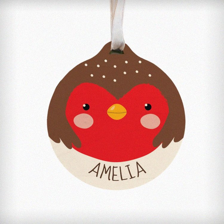 Modal Additional Images for Personalised Robin Wooden Bauble