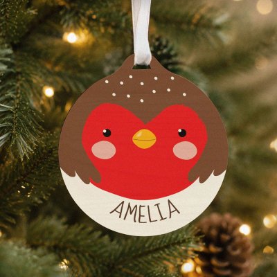 Personalised Robin Wooden Bauble (image for) Personalised Robin Wooden Bauble