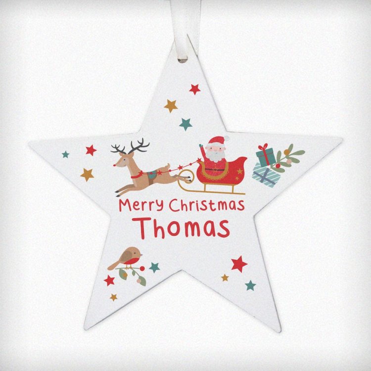 Modal Additional Images for Personalised Santa & Reindeer Wooden Star Decoration