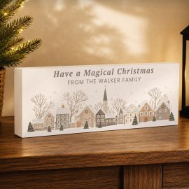 (image for) Personalised Christmas House Scene Wooden Mantle Block