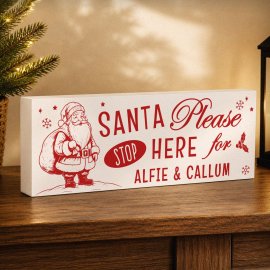 (image for) Personalised Santa Stop Here Wooden Mantle Block