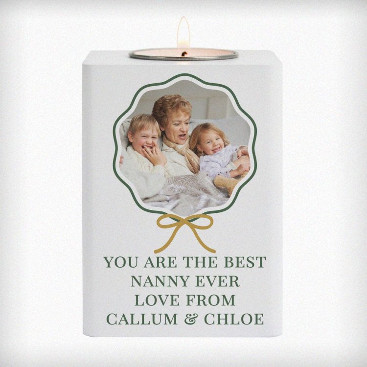 Modal Additional Images for Personalised Scallop Bow Photo Upload White Wooden Tealight Holder