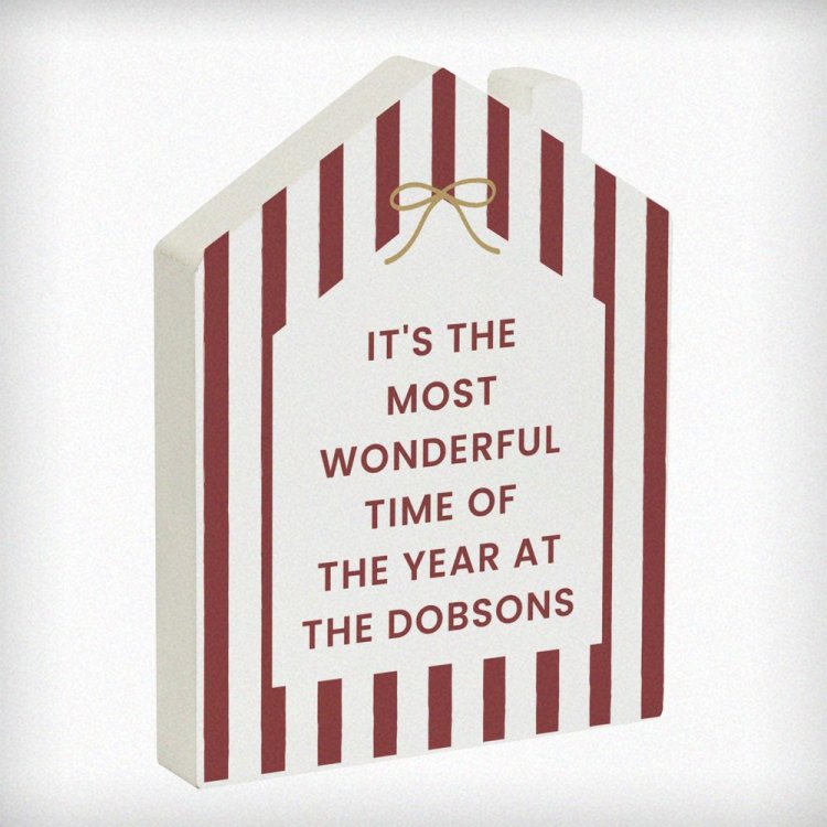 Modal Additional Images for Personalised Candy Cane Stripe Wooden House Ornament