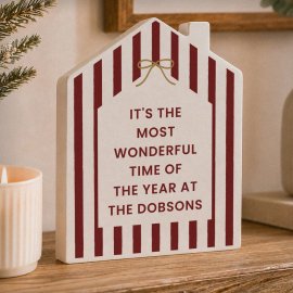(image for) Personalised Candy Cane Stripe Wooden House Ornament