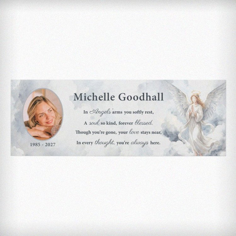 Modal Additional Images for Personalised Memorial Angel Photo Upload Wooden Mantle Block