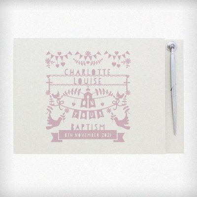(image for) Personalised Pink Papercut Style Hardback Guest Book & Pen