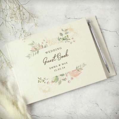 (image for) Personalised Floral Watercolour Hardback Guest Book & Pen