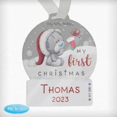 (image for) Personalised First Christmas Tiny Tatty Teddy Acrylic Snow Globe Decoration