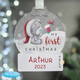 (image for) Personalised First Christmas Tiny Tatty Teddy Acrylic Snow Globe Decoration