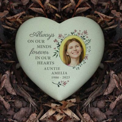 (image for) Personalised Floral Photo Upload Memorial Resin Heart