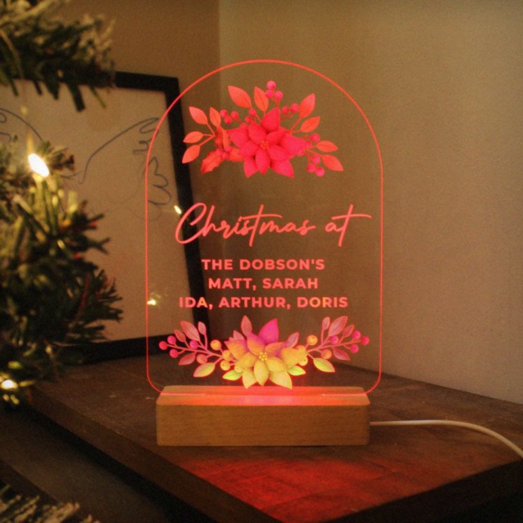 Modal Additional Images for Personalised Christmas Poinsettia Wooden Based LED Light