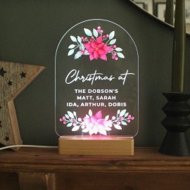 (image for) Personalised Christmas Poinsettia Wooden Based LED Light