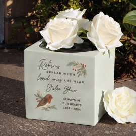 (image for) Personalised Robins Appear Memorial Vase