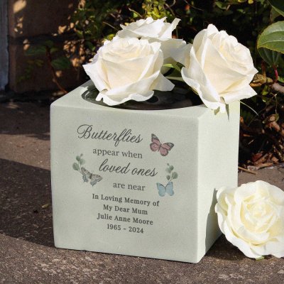 Personalised Butterflies Appear Memorial Vase (image for) Personalised Butterflies Appear Memorial Vase