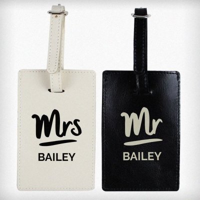 (image for) Personalised Mr & Mrs Black & Cream Luggage Tag Set