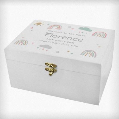 (image for) Personalised Rainbow White Wooden Keepsake Box