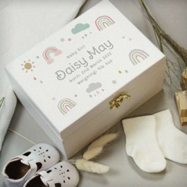 (image for) Personalised Rainbow White Wooden Keepsake Box