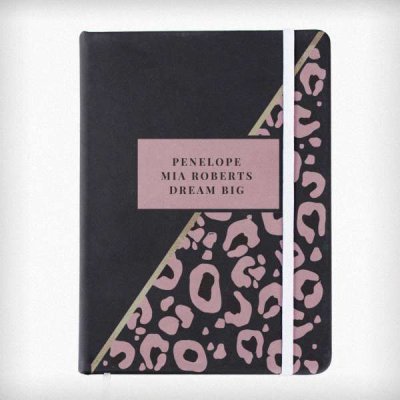 (image for) Personalised Leopard Print Black Hardback Notebook