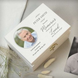 (image for) Personalised Memorial Photo Upload White Wooden Box