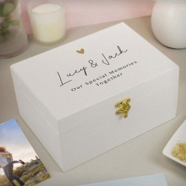 (image for) Personalised Gold Heart White Memory Box