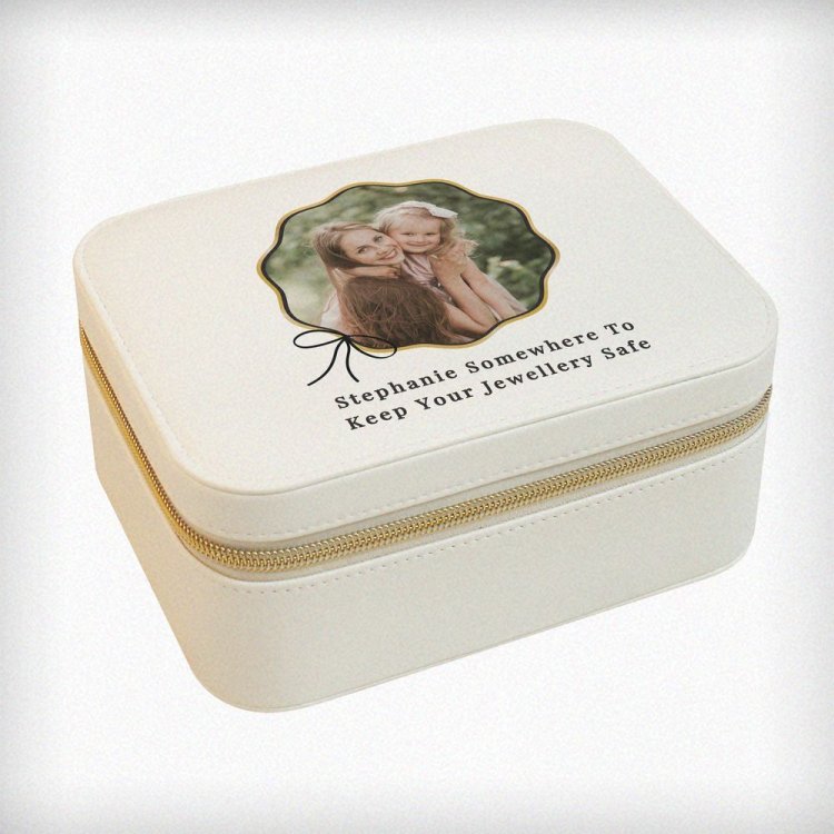 Modal Additional Images for Personalised Scallop Bow Photo Upload Leatherette Jewellery Box