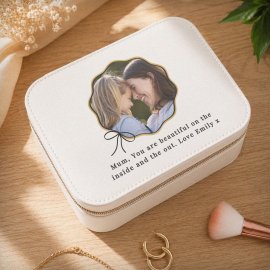 (image for) Personalised Scallop Bow Photo Upload Leatherette Jewellery Box