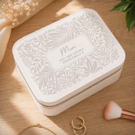 (image for) Personalised Cream Floral Leatherette Jewellery Box