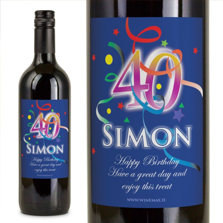 (image for) 40th Birthday Personalised Birthday Gift Labelled Wine - Click Image to Close