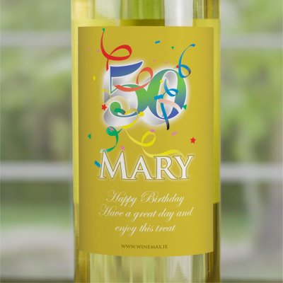 (image for) 50th Birthday Personalised Birthday Gift Labelled Wine