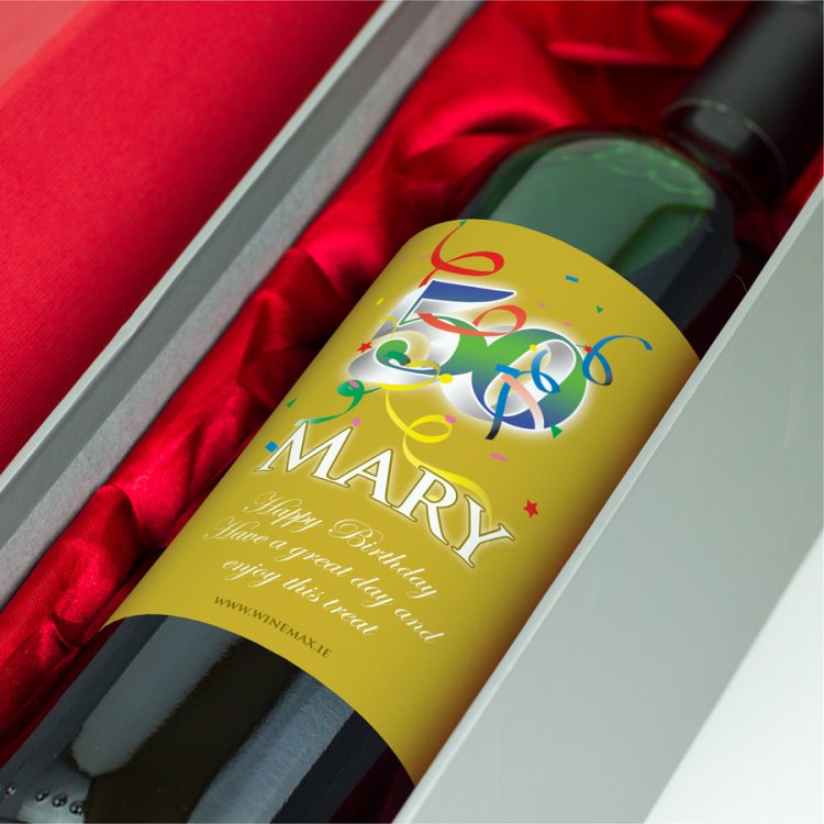 (image for) 50th Birthday Personalised Birthday Gift Labelled Wine - Click Image to Close