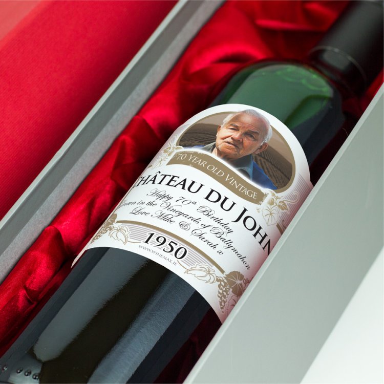 (image for) 70th Birthday Present Personalised Gift Wine - Click Image to Close