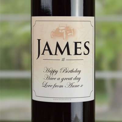 (image for) Classic Car Personalised Birthday Gift Labelled Wine