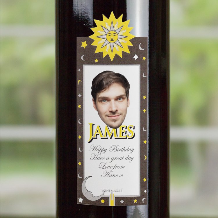 (image for) Sun Moon Stars Personalised Birthday Gift Labelled Wine - Click Image to Close