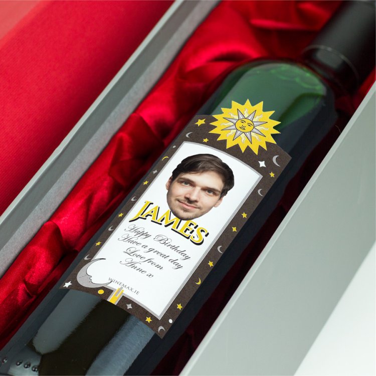 (image for) Sun Moon Stars Personalised Birthday Gift Labelled Wine - Click Image to Close