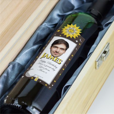 (image for) Sun Moon Stars Personalised Birthday Gift Labelled Wine