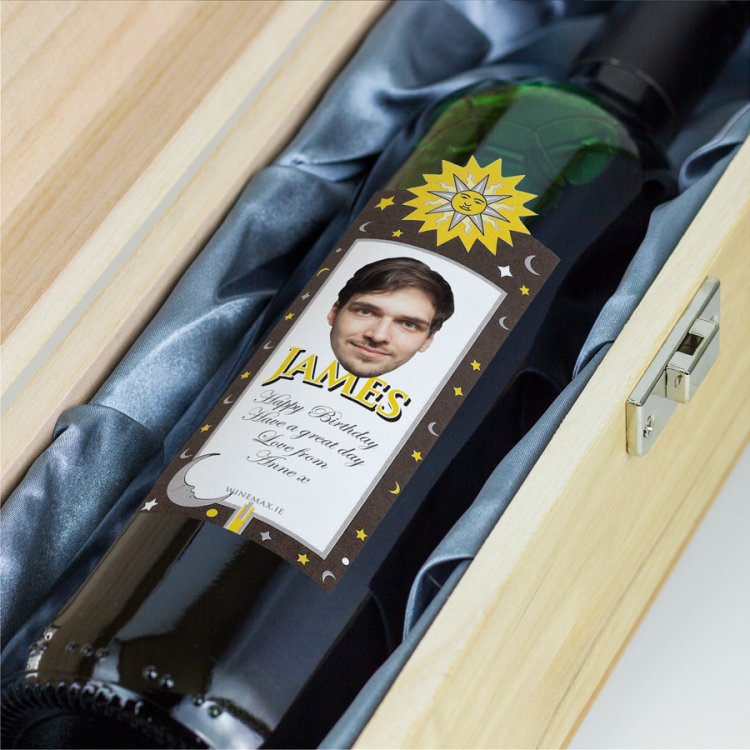 (image for) Sun Moon Stars Personalised Birthday Gift Labelled Wine - Click Image to Close