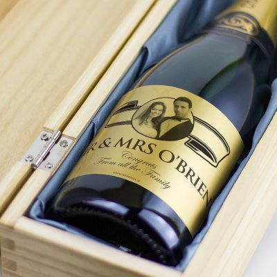 (image for) 1st Wedding Anniversary Gold Label Personalised Champagne Gift