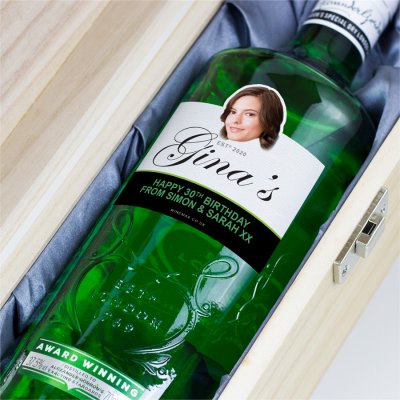 (image for) Personalised Gordons Gin 70cl 50th Birthday Gift & Engraved Wooden Box