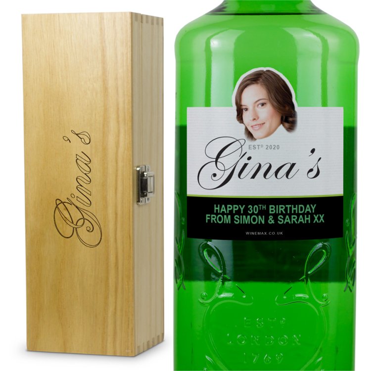 Modal Additional Images for 80th Birthday Gift Personalised Gordons Gin 70cl & Engraved Wooden Box