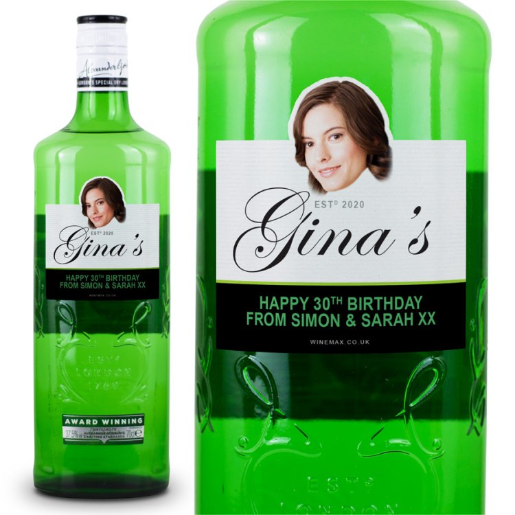 Modal Additional Images for Personalised Gordons Gin Bottle 80th Birthday Gift BIG FACE 70cl