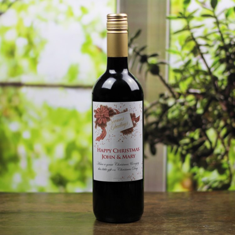 Modal Additional Images for Bow and Pine Personalised Christmas Labelled Wine