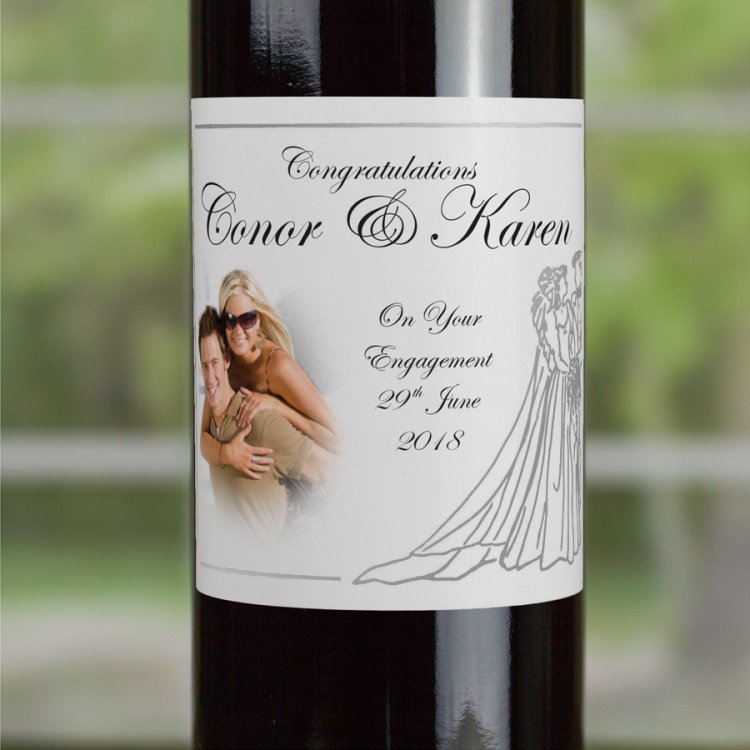 (image for) Silver Bride and Groom Personalised Engagement Wine - Click Image to Close
