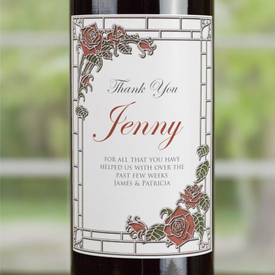 (image for) Stained Glass Roses Personalised Wedding Labelled Wine