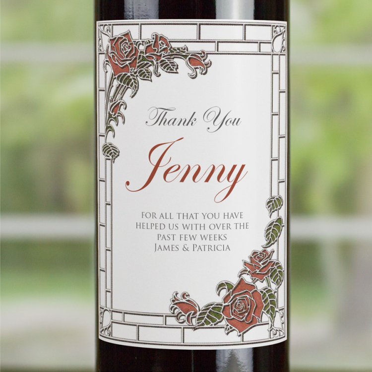 (image for) Stained Glass Roses Personalised Wedding Labelled Wine - Click Image to Close